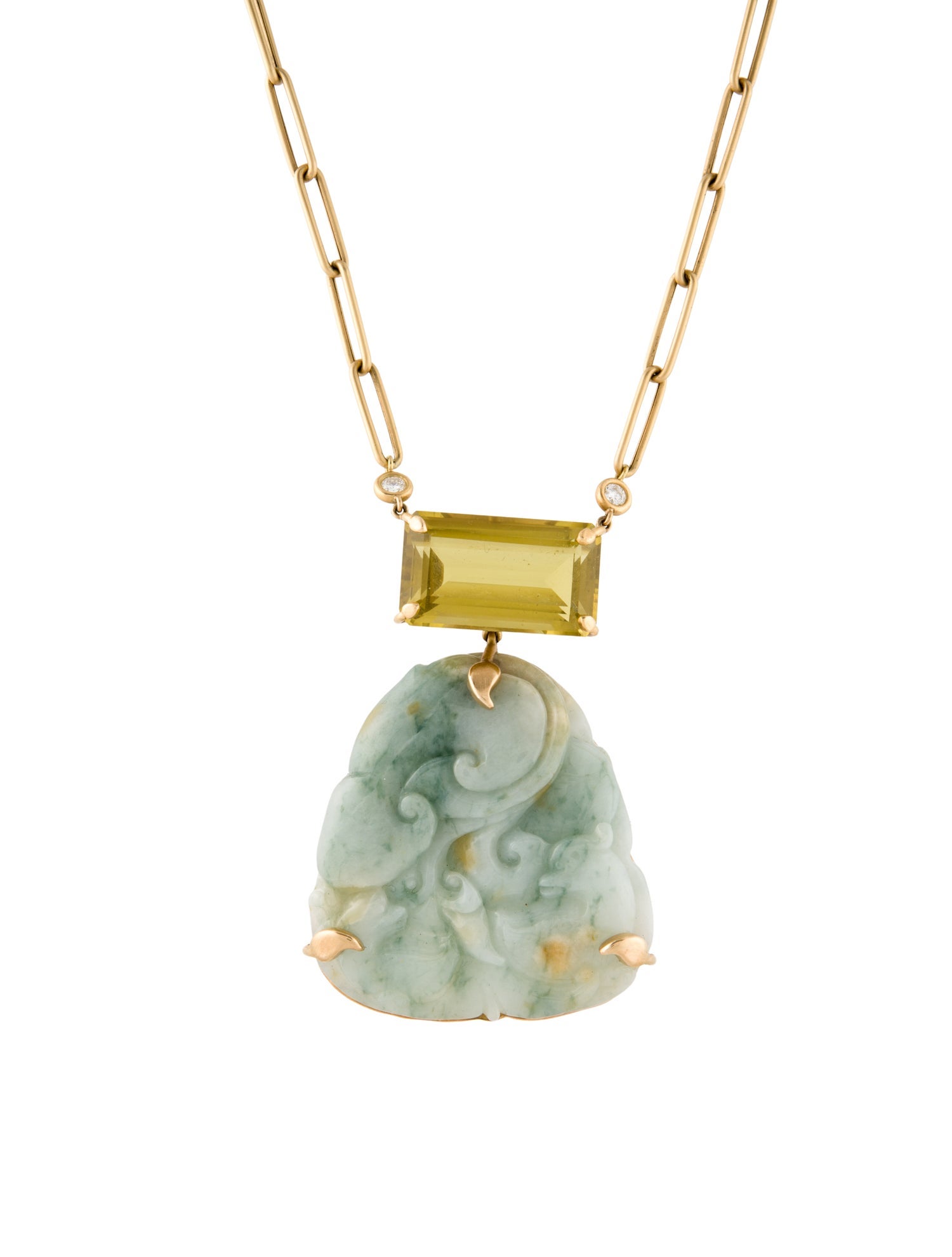 Donald Huber 18K Jadeite, Citrine & Diamond Pendant Necklace