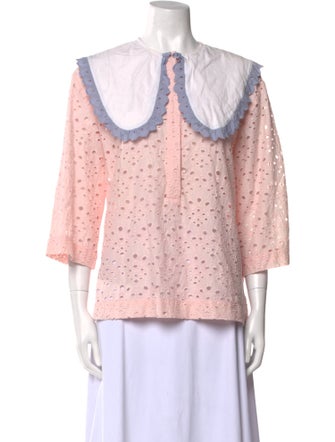 Nue Notes Colorblock Pattern Three-Quarter Sleeve Blouse