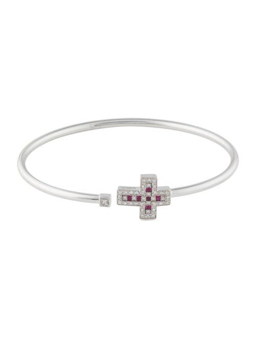 Damiani 18K Ruby & Diamond Cross Flexible Cuff Bracelet