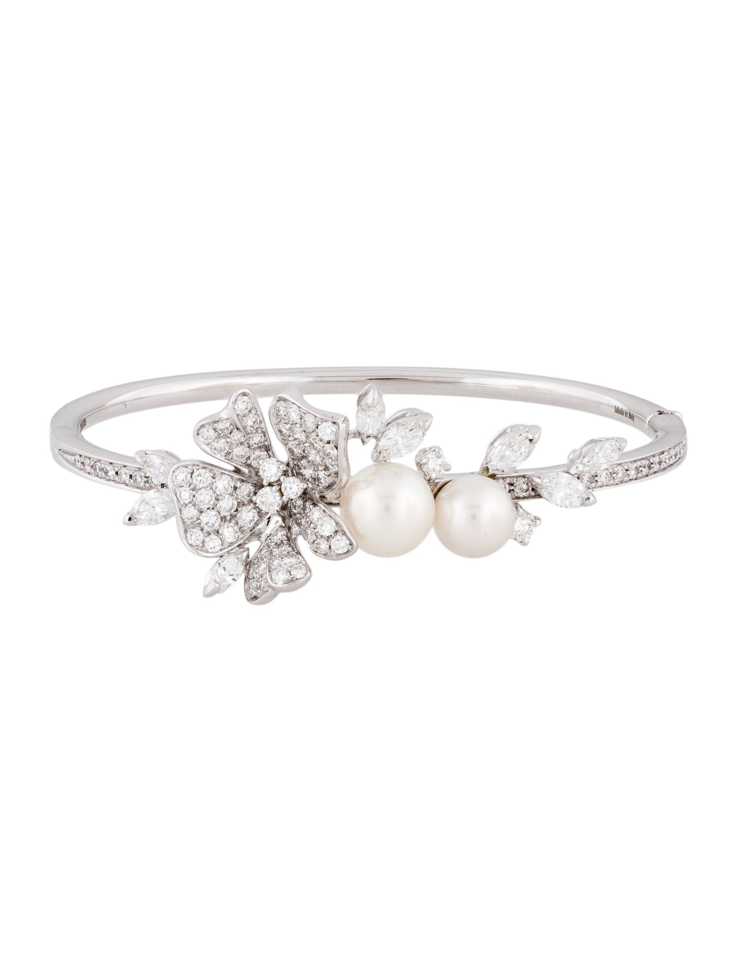 Damiani 18K Pearl & Diamond Floral Hinged Bangle