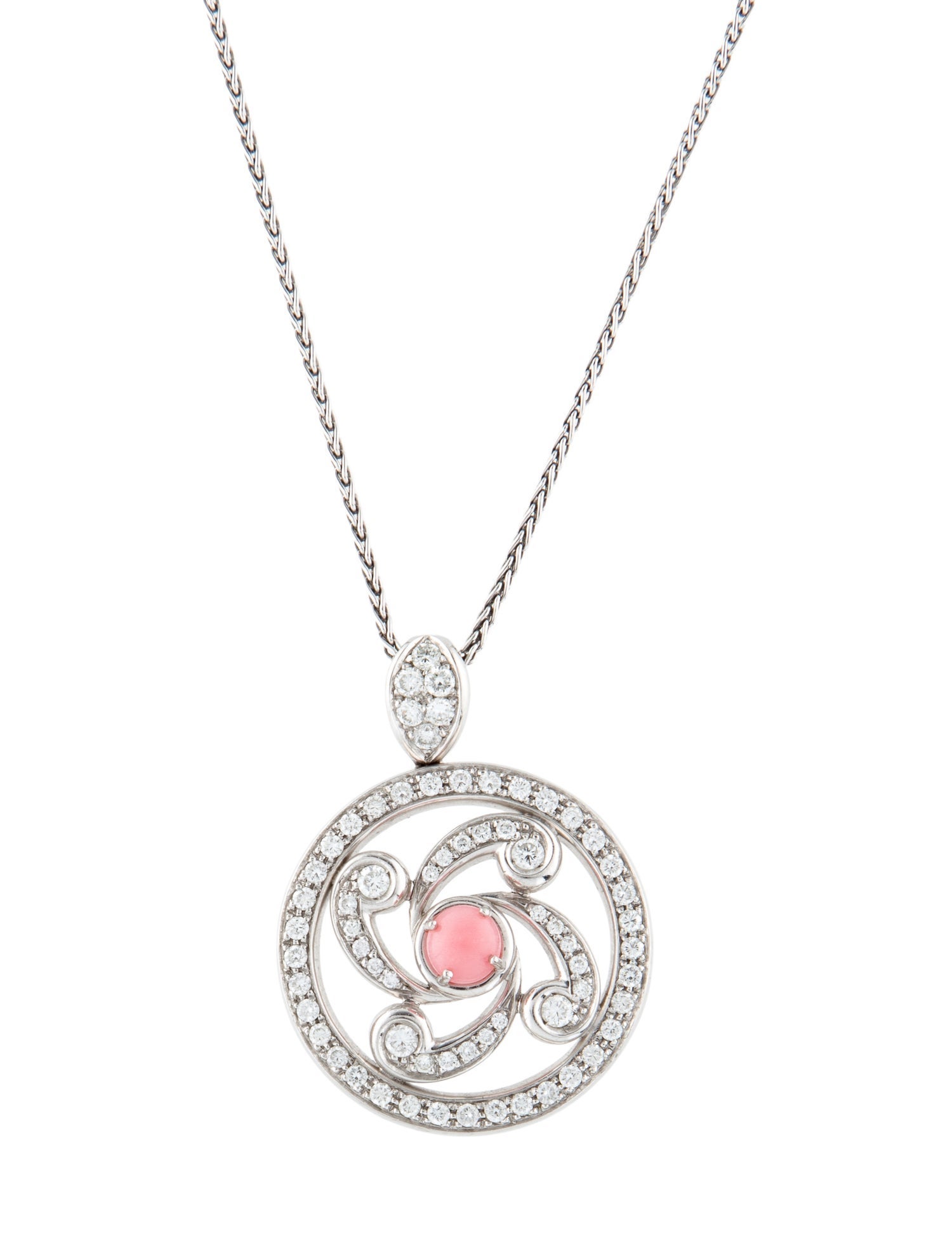 Damiani Platinum Conch Pearl & Diamond Pendant Necklace