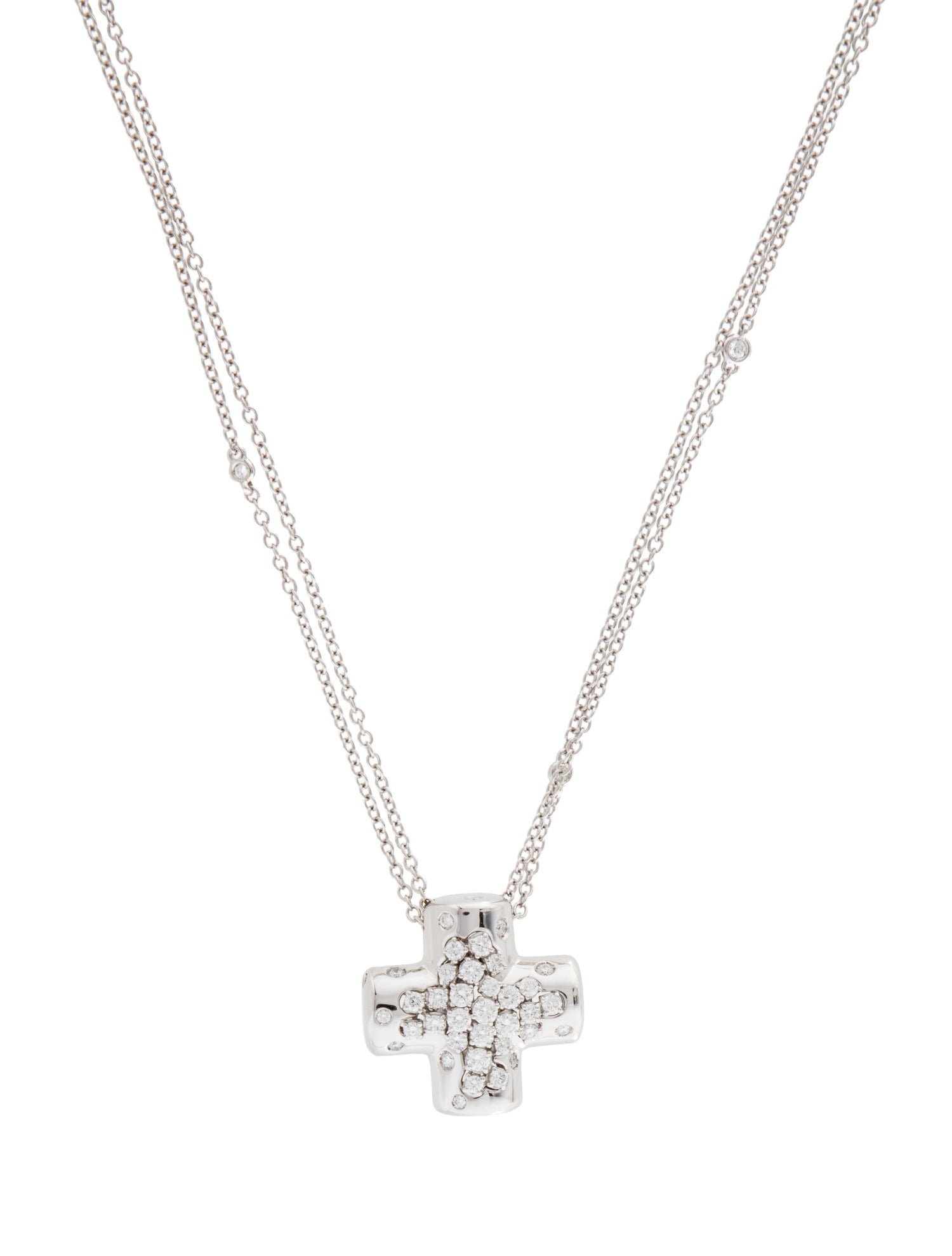 Damiani 18K 1.12ctw Diamond Cross Double Strand Pendant Necklace