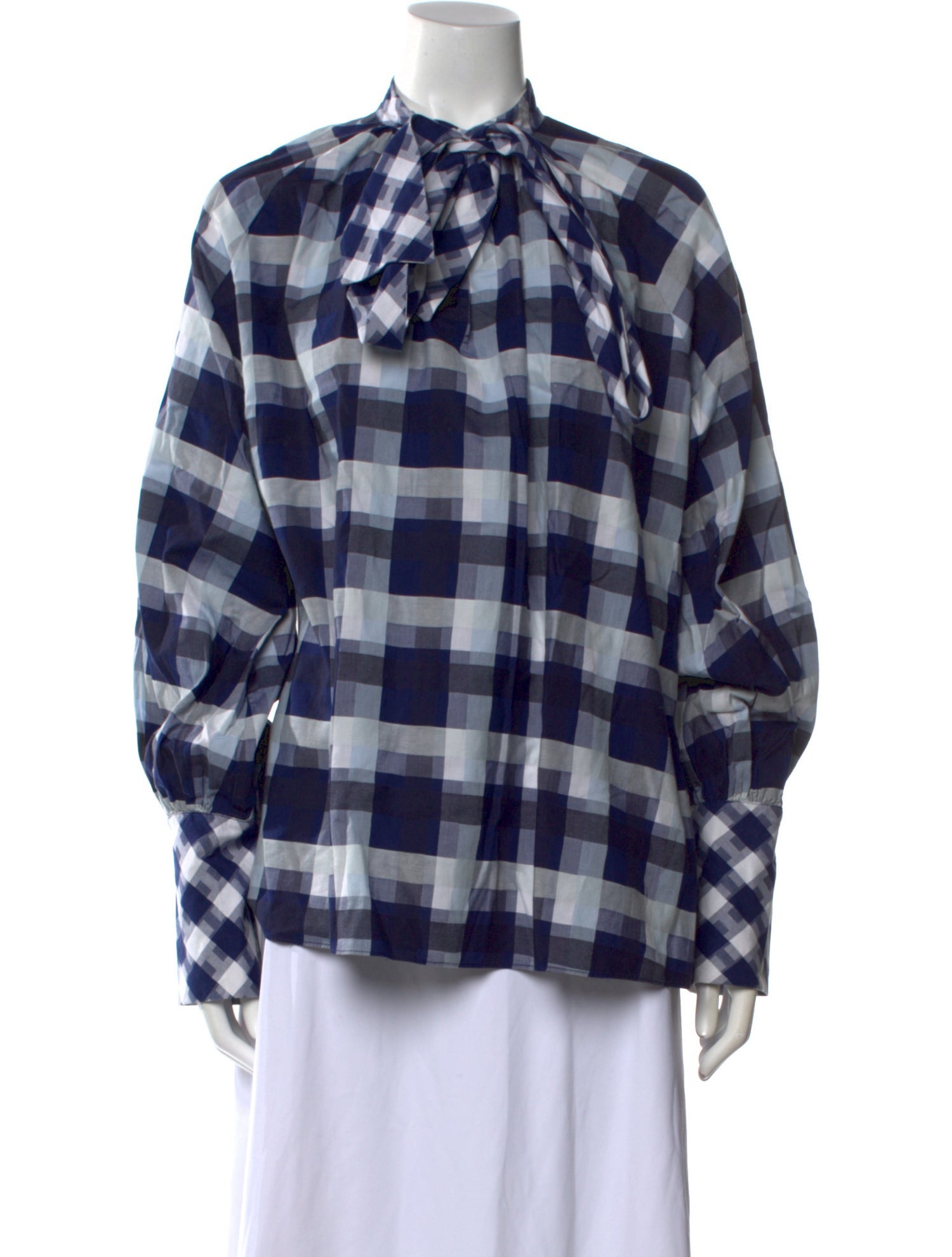 Dice Kayek Plaid Print Mock Neck Button-Up Top