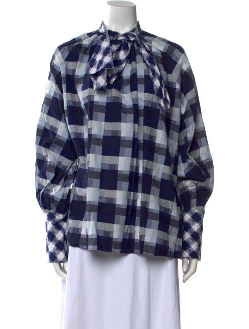 Dice Kayek Plaid Print Mock Neck Button-Up Top