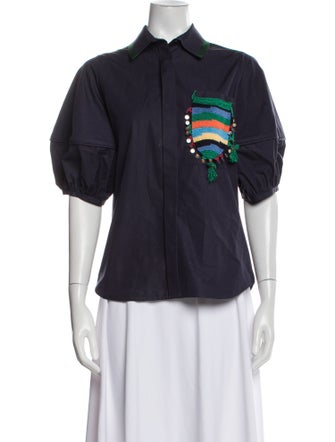 Dice Kayek Short Sleeve Button-Up Top