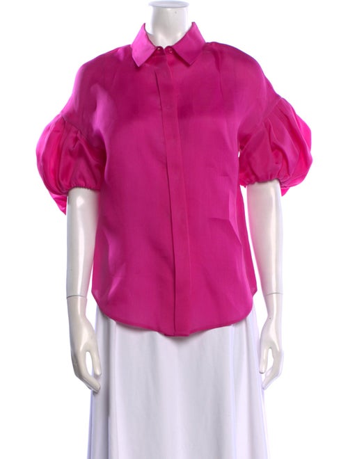 Dice Kayek Silk Short Sleeve Button-Up Top