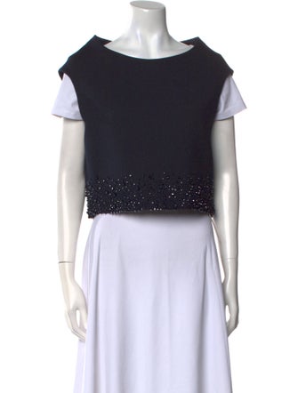 Dice Kayek Bateau Neckline Short Sleeve Crop Top