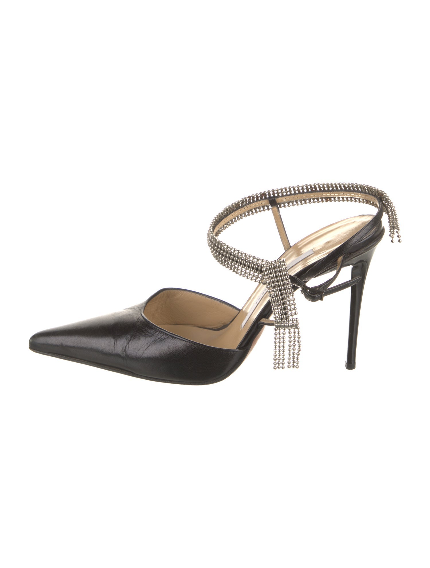 Diego Dolcini Leather Beaded Accents Slingback Pumps