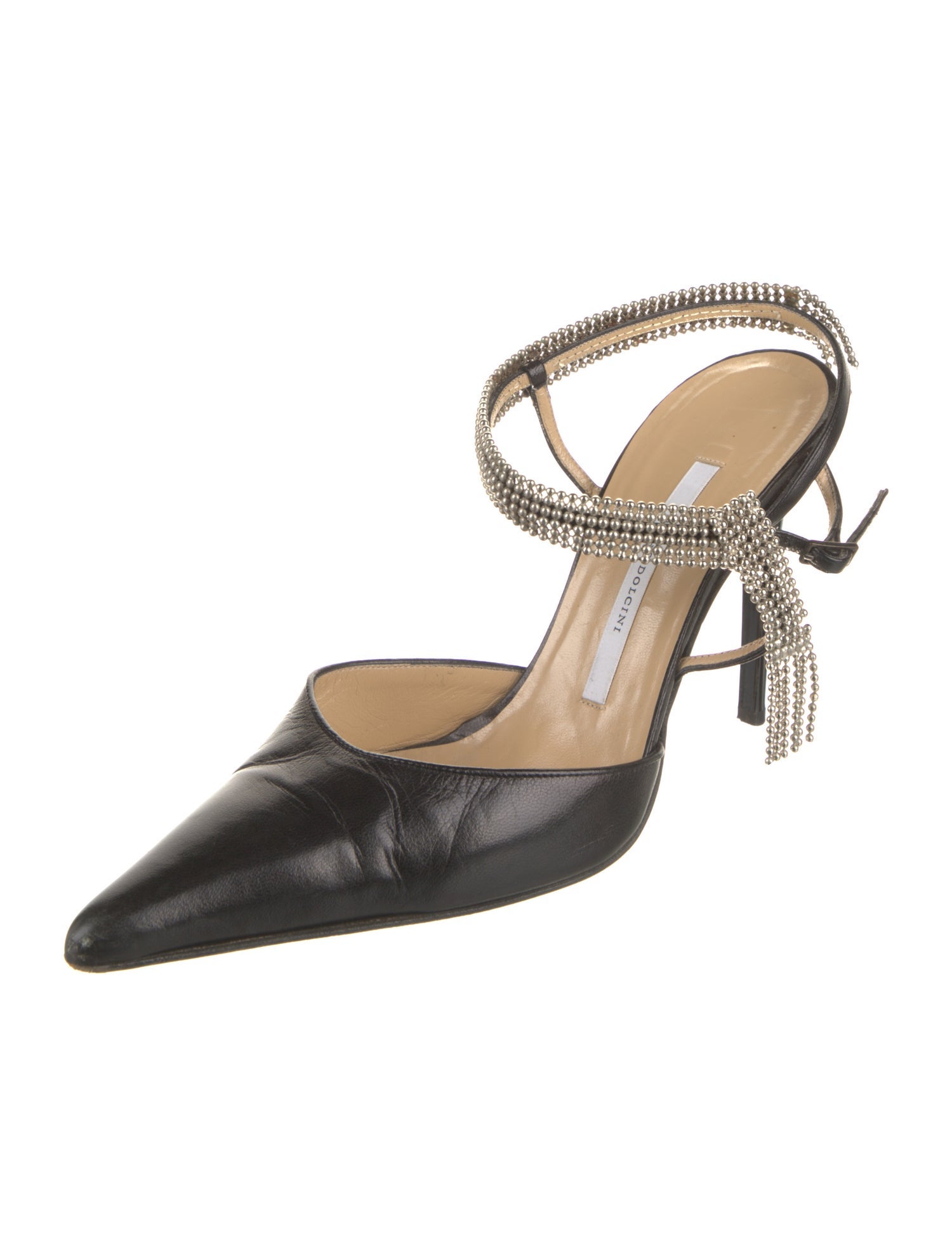 Diego Dolcini Leather Beaded Accents Slingback Pumps