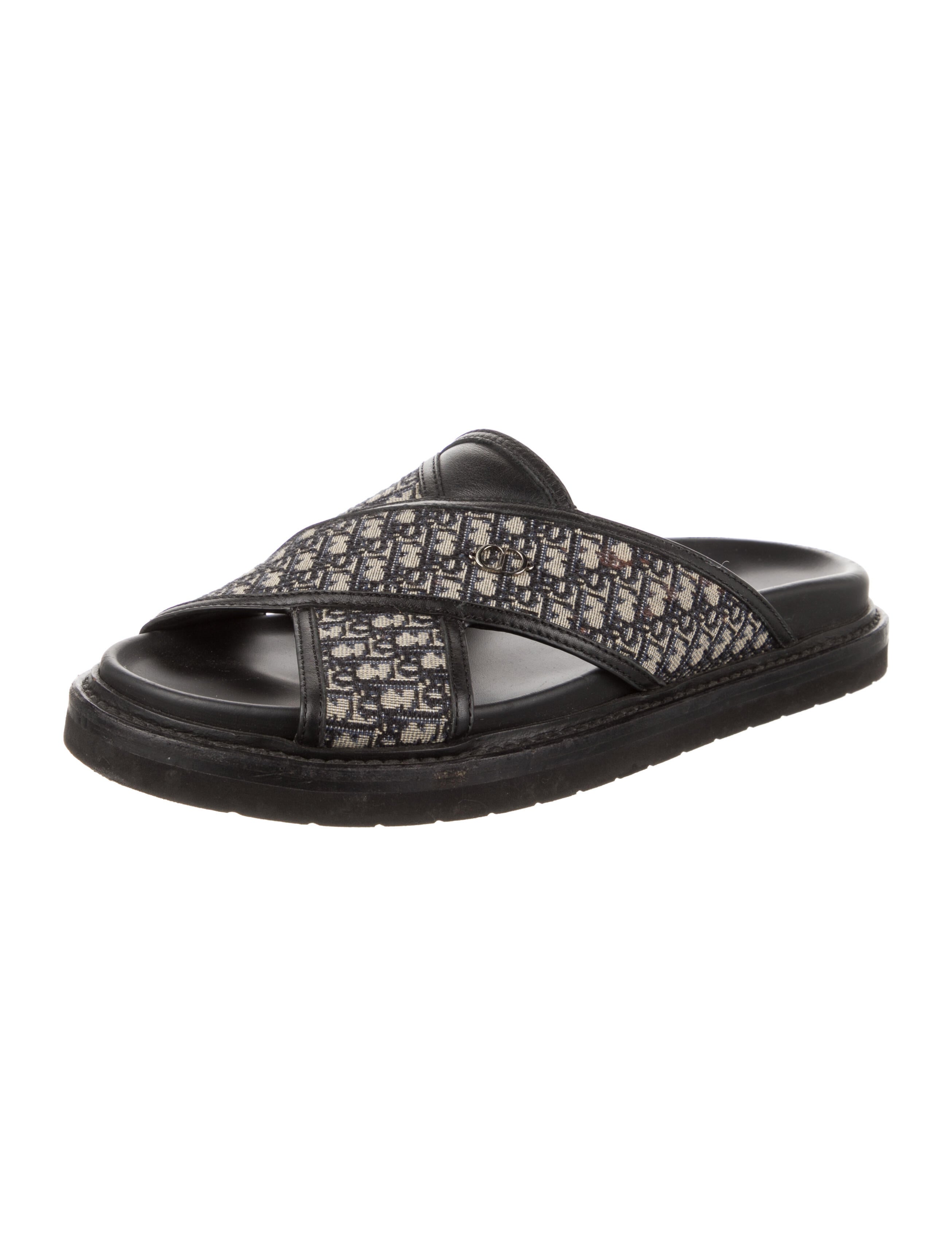DIOR MEN DIOR AQUA SANDAL Oblique Jacquard Slides - Black Sandals