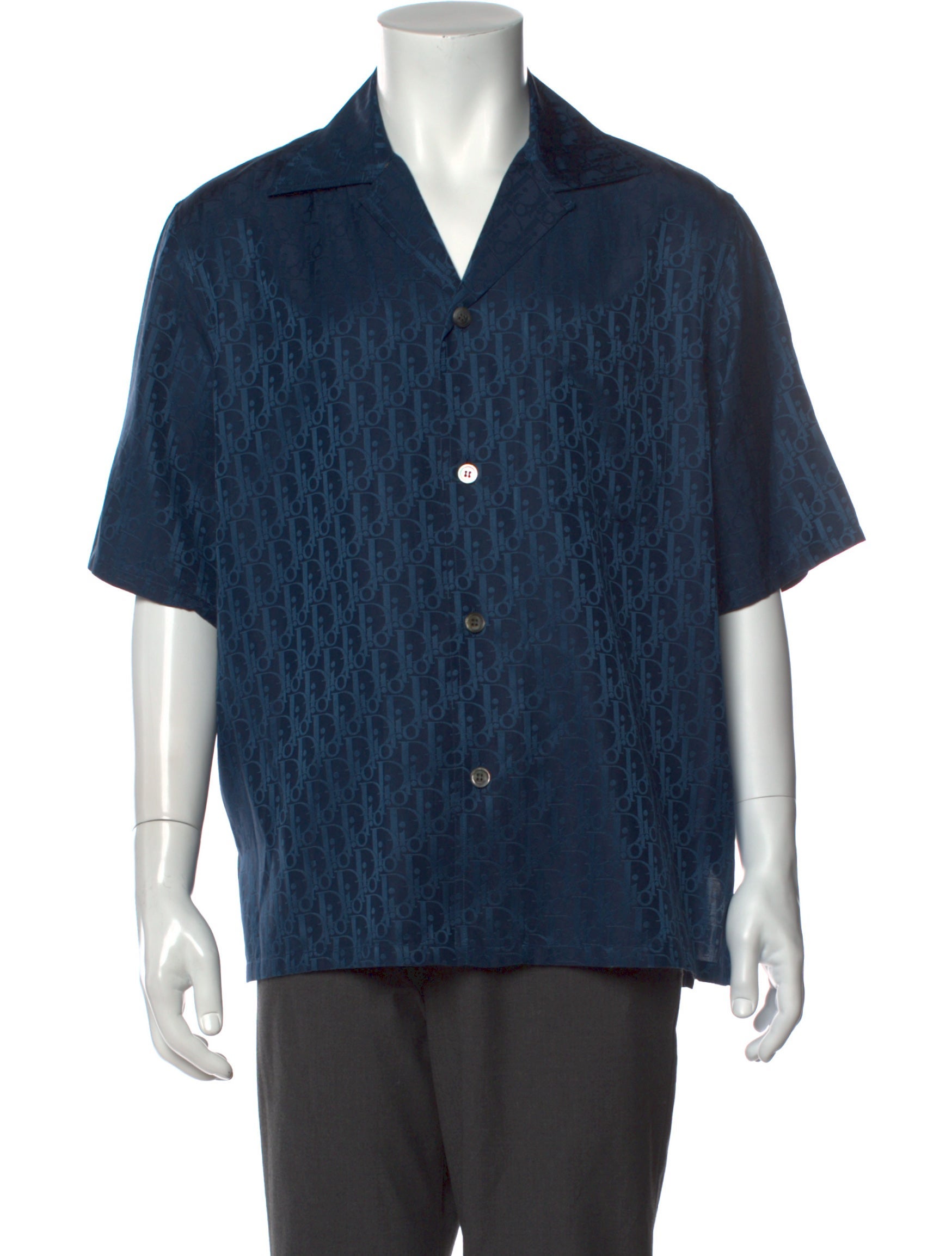 DIOR MEN 2021 Oblique Silk Shirt - Blue Casual Shirts, Clothing