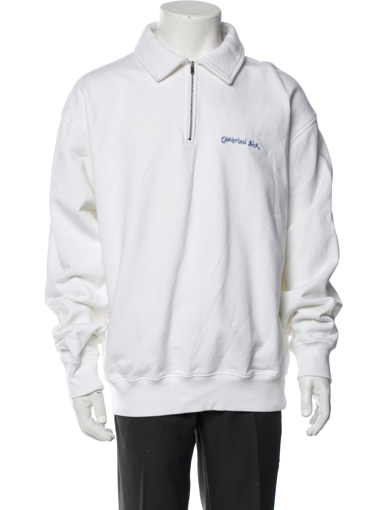 DIOR MEN 2024 Zipped Collar Logo Oversized Polo Sweater - White