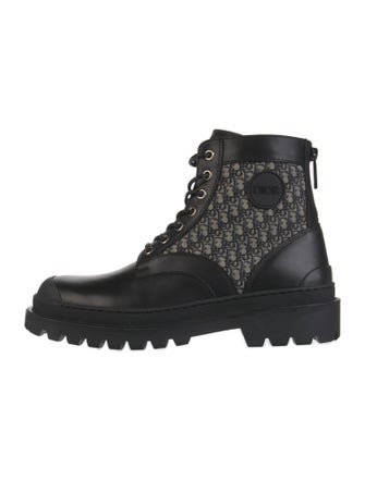 DIOR MEN Oblique Jacquard Leather Combat Boots