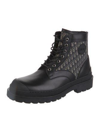 DIOR MEN Oblique Jacquard Leather Combat Boots