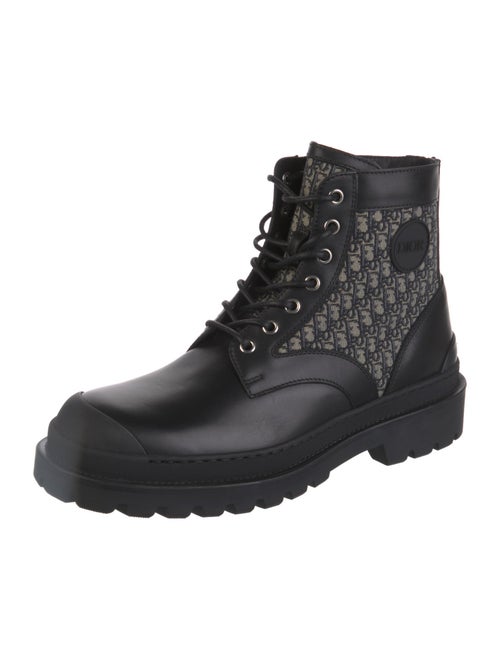 DIOR MEN Oblique Jacquard Leather Combat Boots