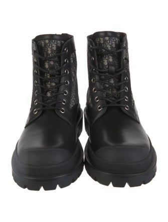 DIOR MEN Oblique Jacquard Leather Combat Boots