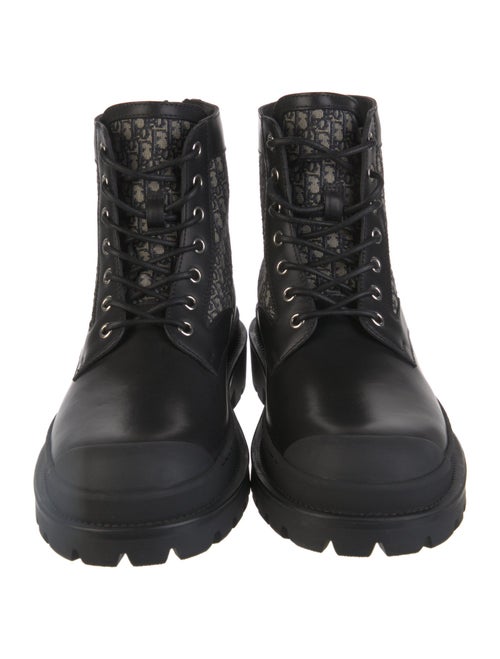 DIOR MEN Oblique Jacquard Leather Combat Boots