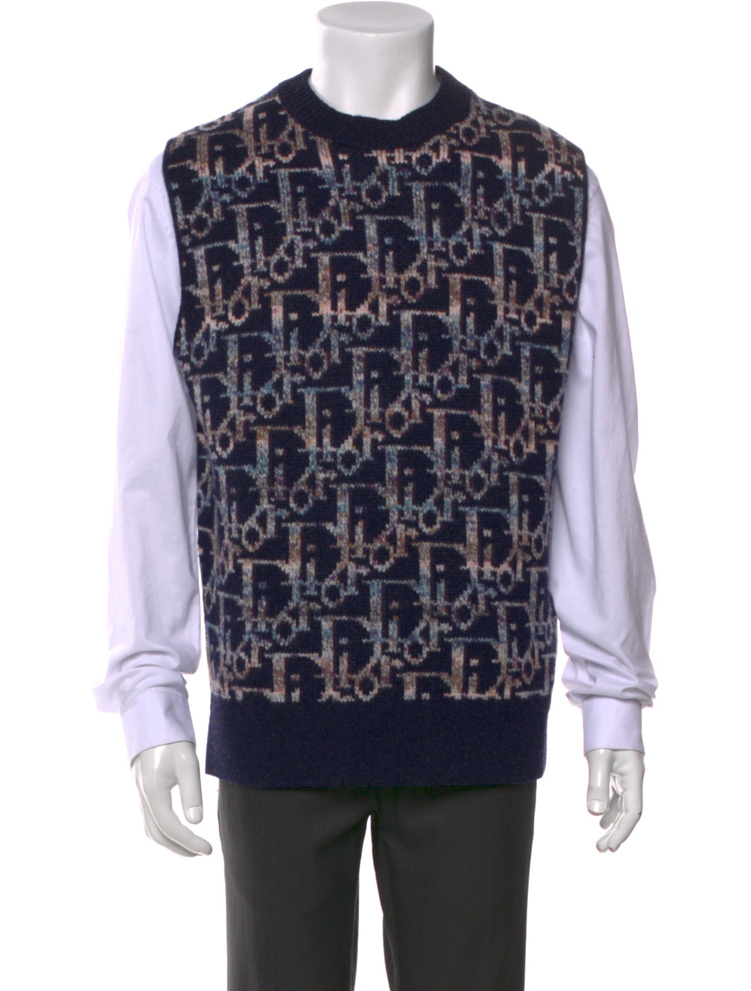 DIOR MEN Oblique Jacquard Virgin Wool Sweater Vest w/ Tags