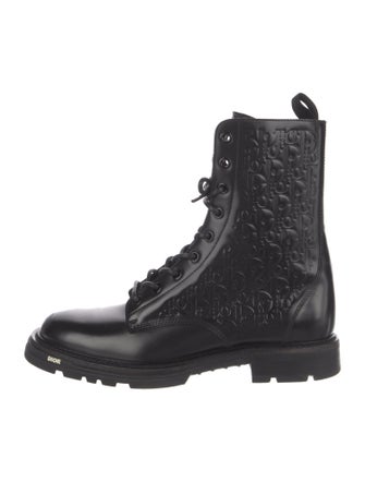DIOR MEN Oblique Jacquard Leather Combat Boots