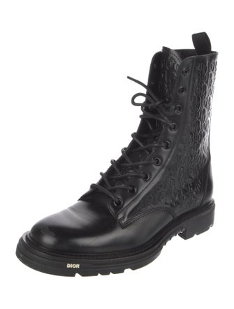 DIOR MEN Oblique Jacquard Leather Combat Boots