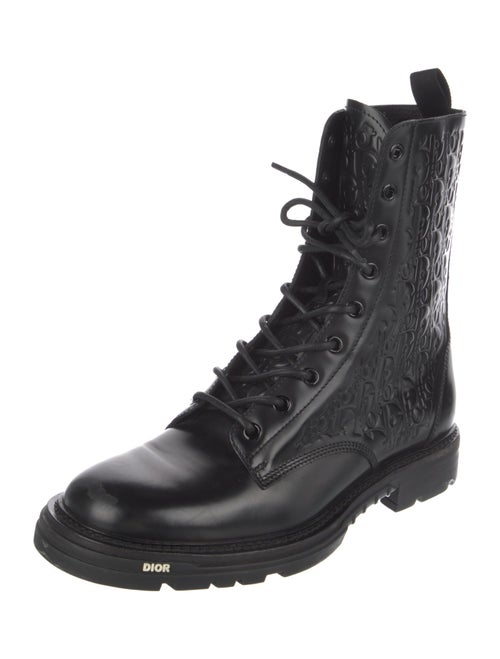 DIOR MEN Oblique Jacquard Leather Combat Boots