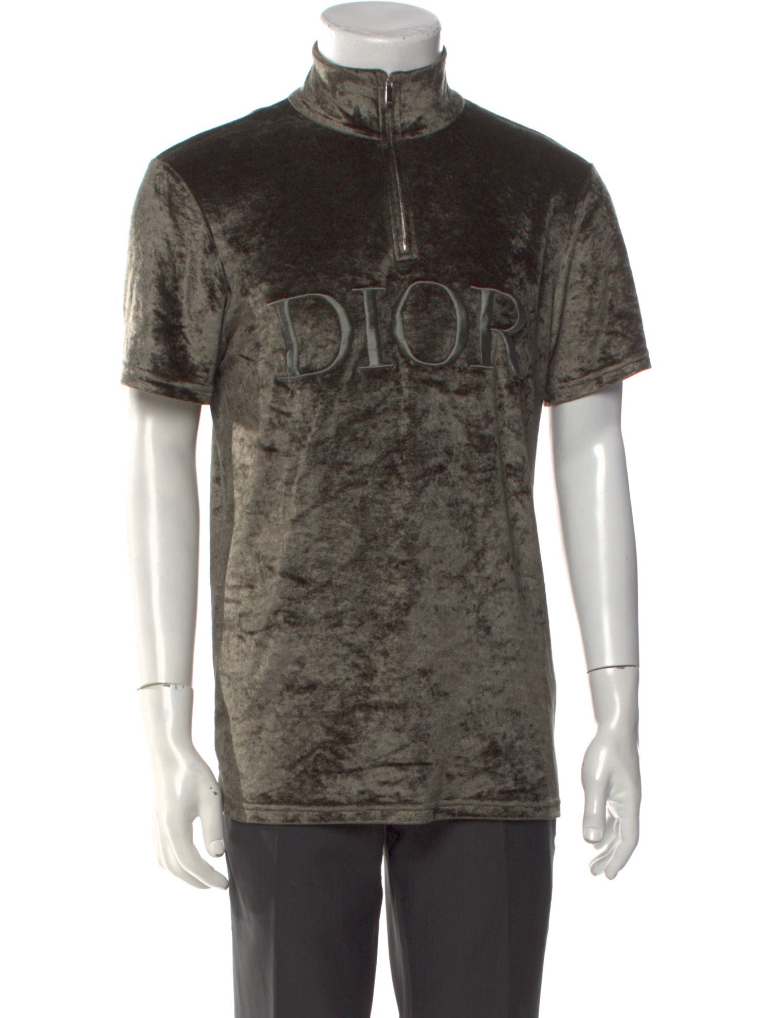 DIOR MEN 2019 Logo Velvet Half Zip Polo Shirt
