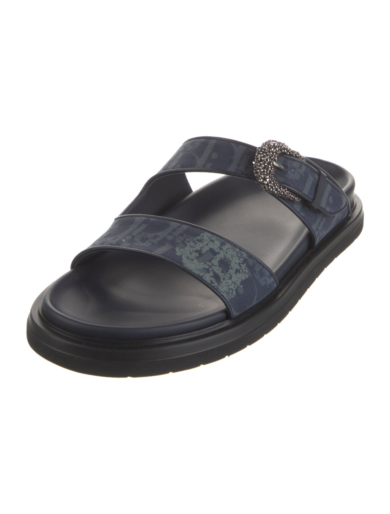 DIOR MEN Oblique Jacquard Leather Trim Embellishment Slides