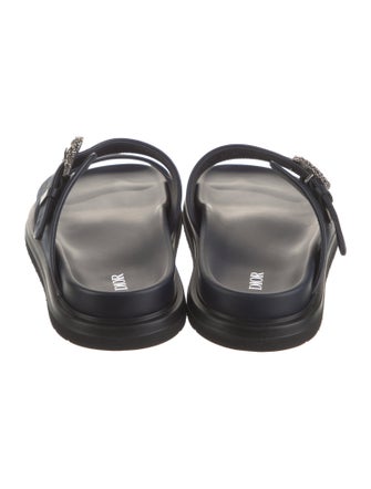 DIOR MEN Oblique Jacquard Leather Trim Embellishment Slides