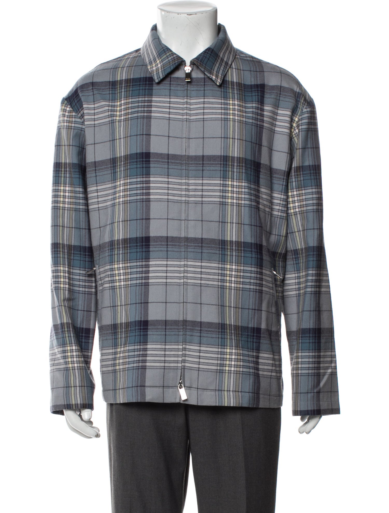DIOR MEN Wool Plaid Print Trucker Jacket