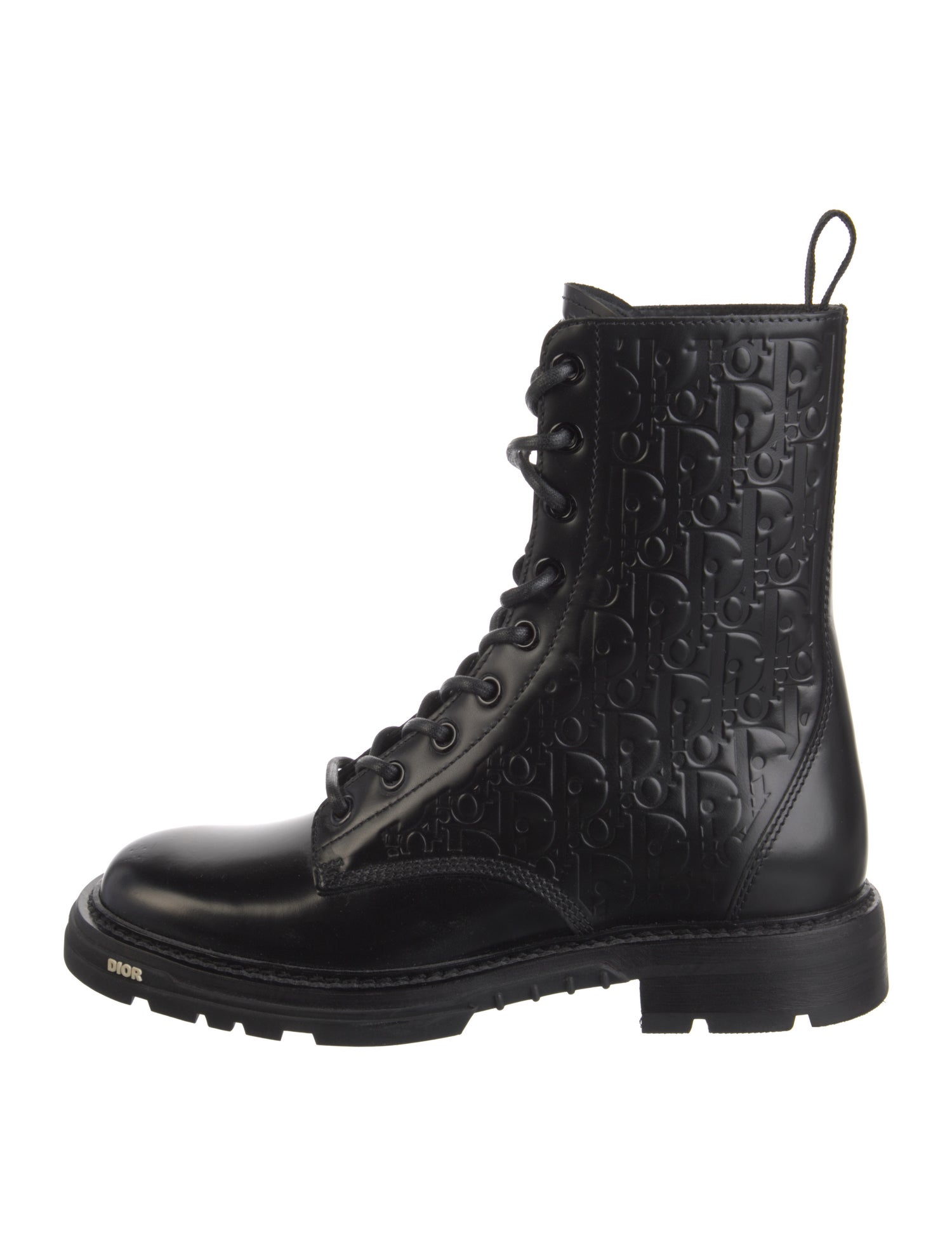 DIOR MEN Oblique Jacquard Leather Combat Boots