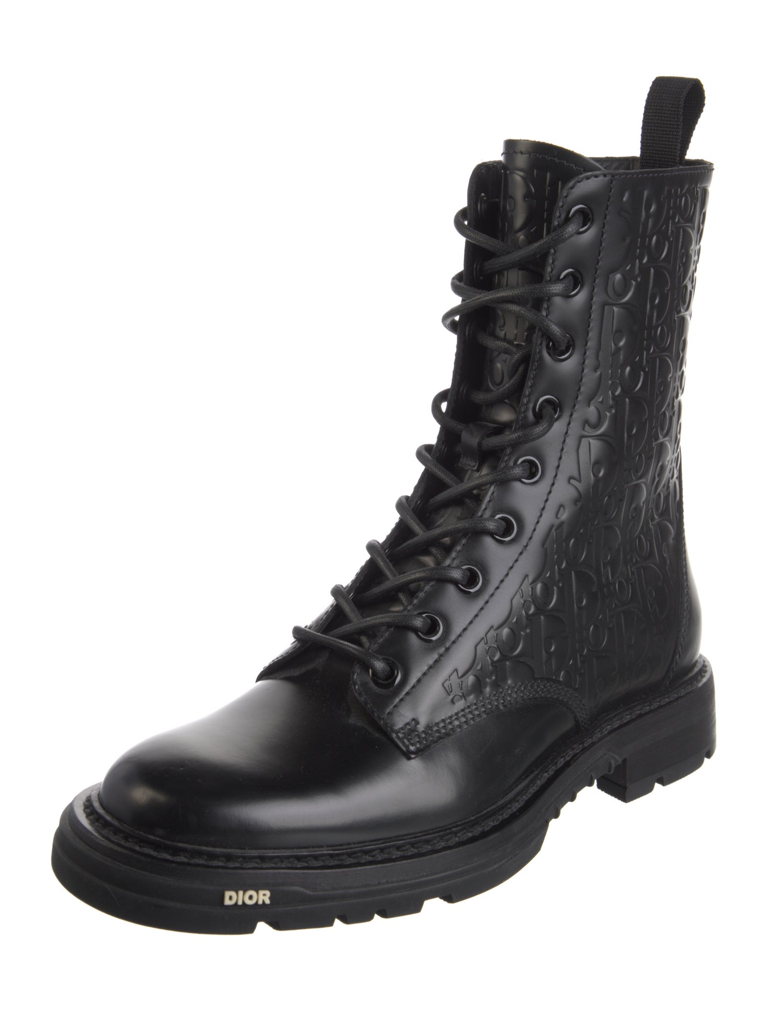 DIOR MEN Oblique Jacquard Leather Combat Boots