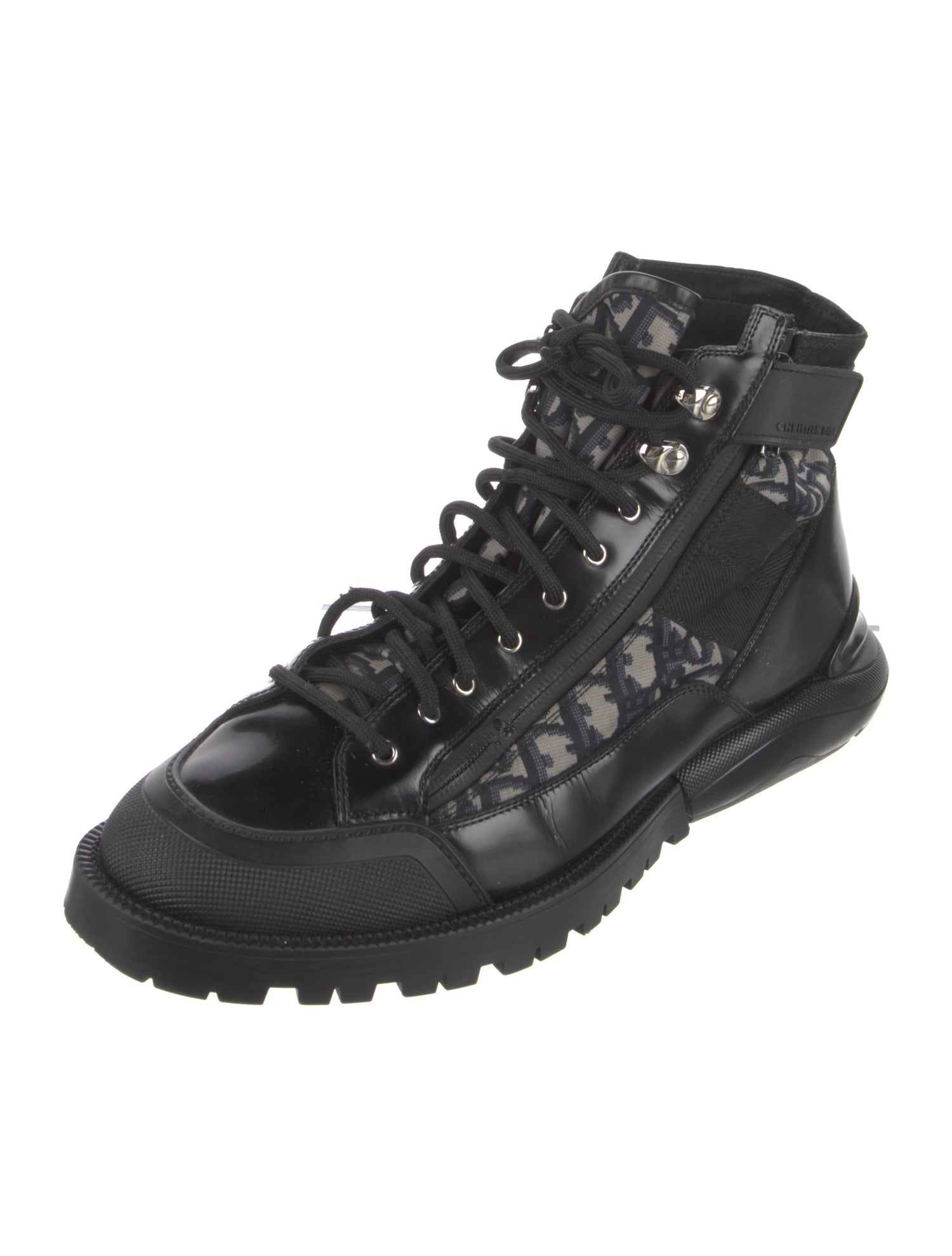 DIOR MEN Oblique Jacquard Leather Lace-Up Boots