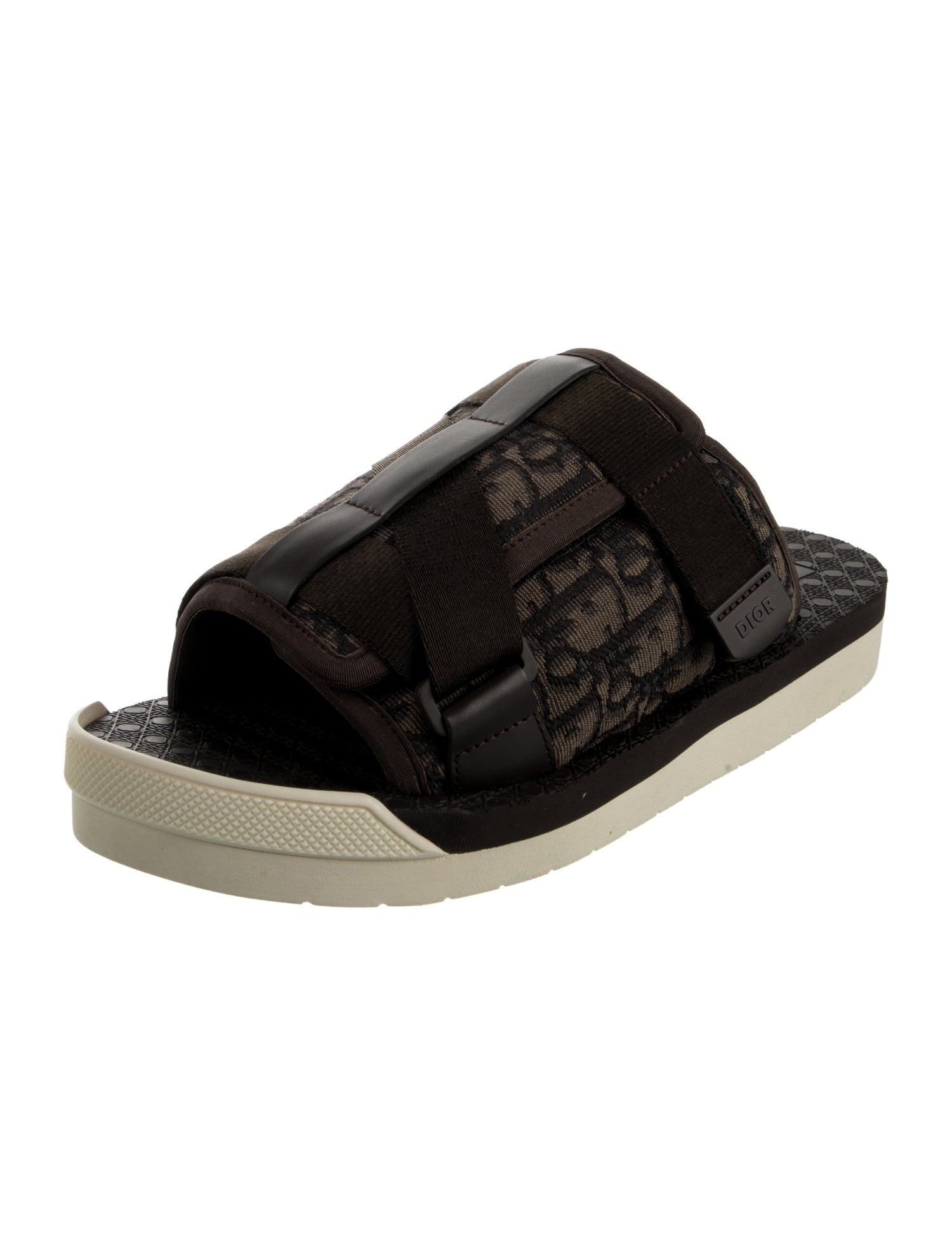 DIOR MEN Diorissimo Pattern Leather Trim Embellishment Slides