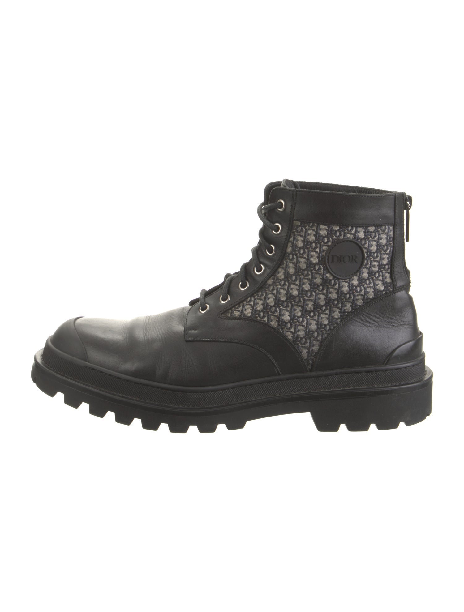 DIOR MEN Oblique Jacquard Leather Combat Boots