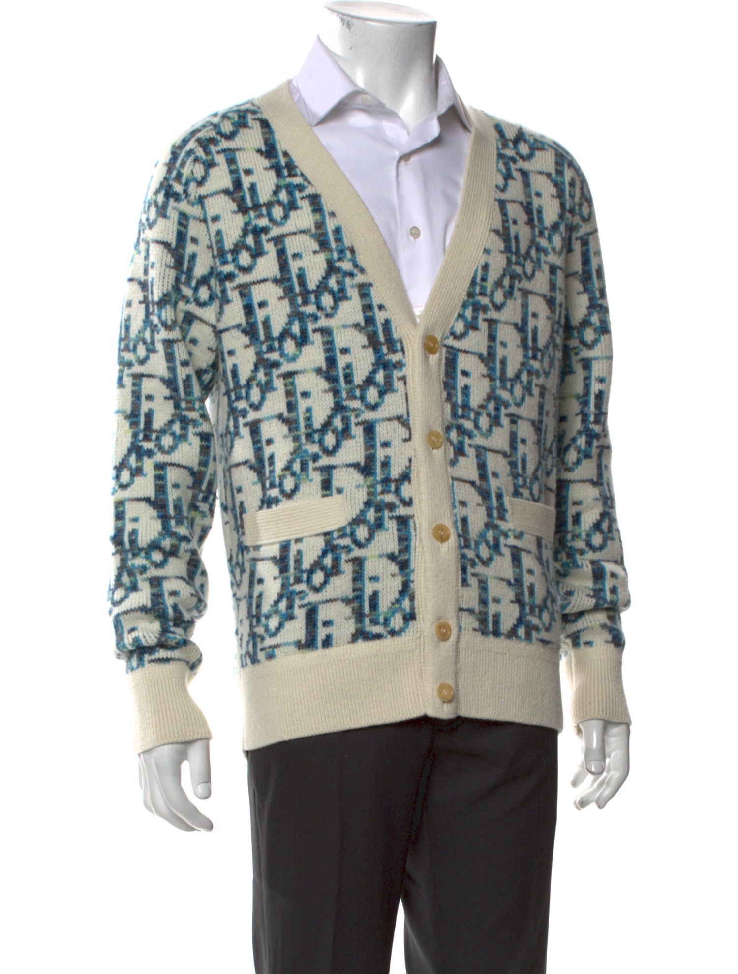 DIOR MEN Oblique Jacquard V-Neck Cardigan