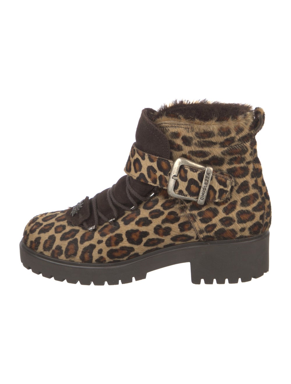Diavolezza Calf Hair Animal Print Combat Boots Gem