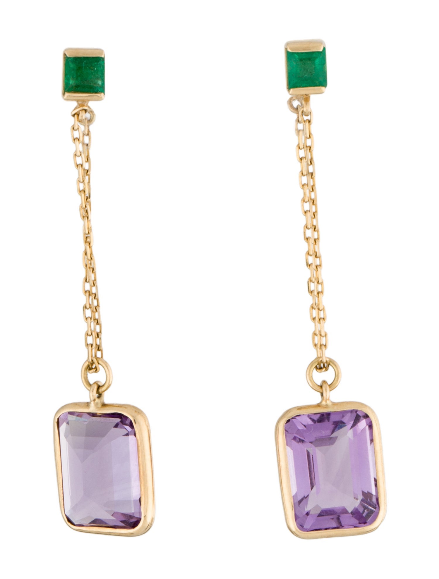 Yi Collection 18K 4.60ctw Amethyst & Emerald Drop Earrings