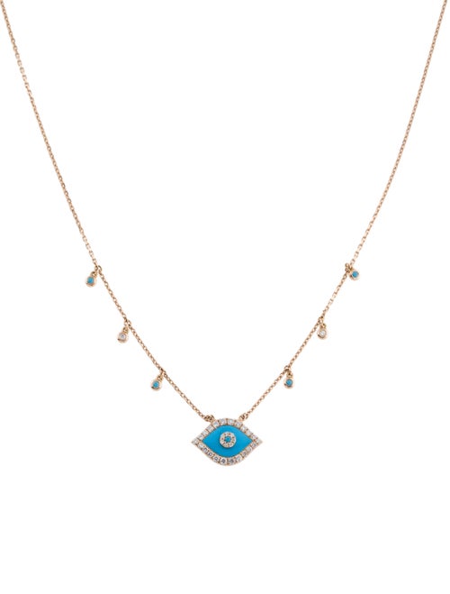 Djula 18K Turquoise & Diamond Evil Eye Pendant Nec