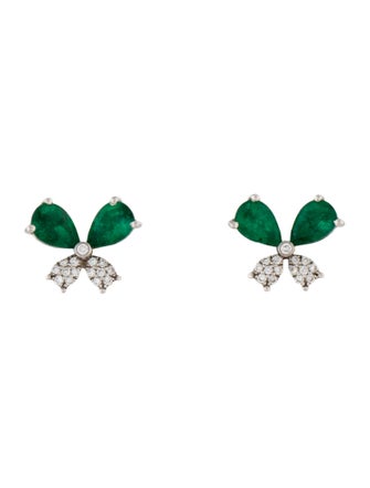 Djula 18K Emerald & Diamond Butterfly Stud Earrings