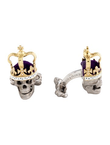 Deakin & Francis 18K Diamond Crown Skull Cufflinks