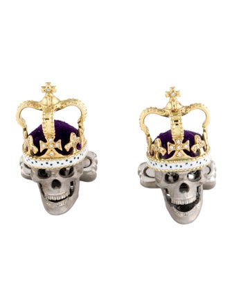 Deakin & Francis 18K Diamond Crown Skull Cufflinks
