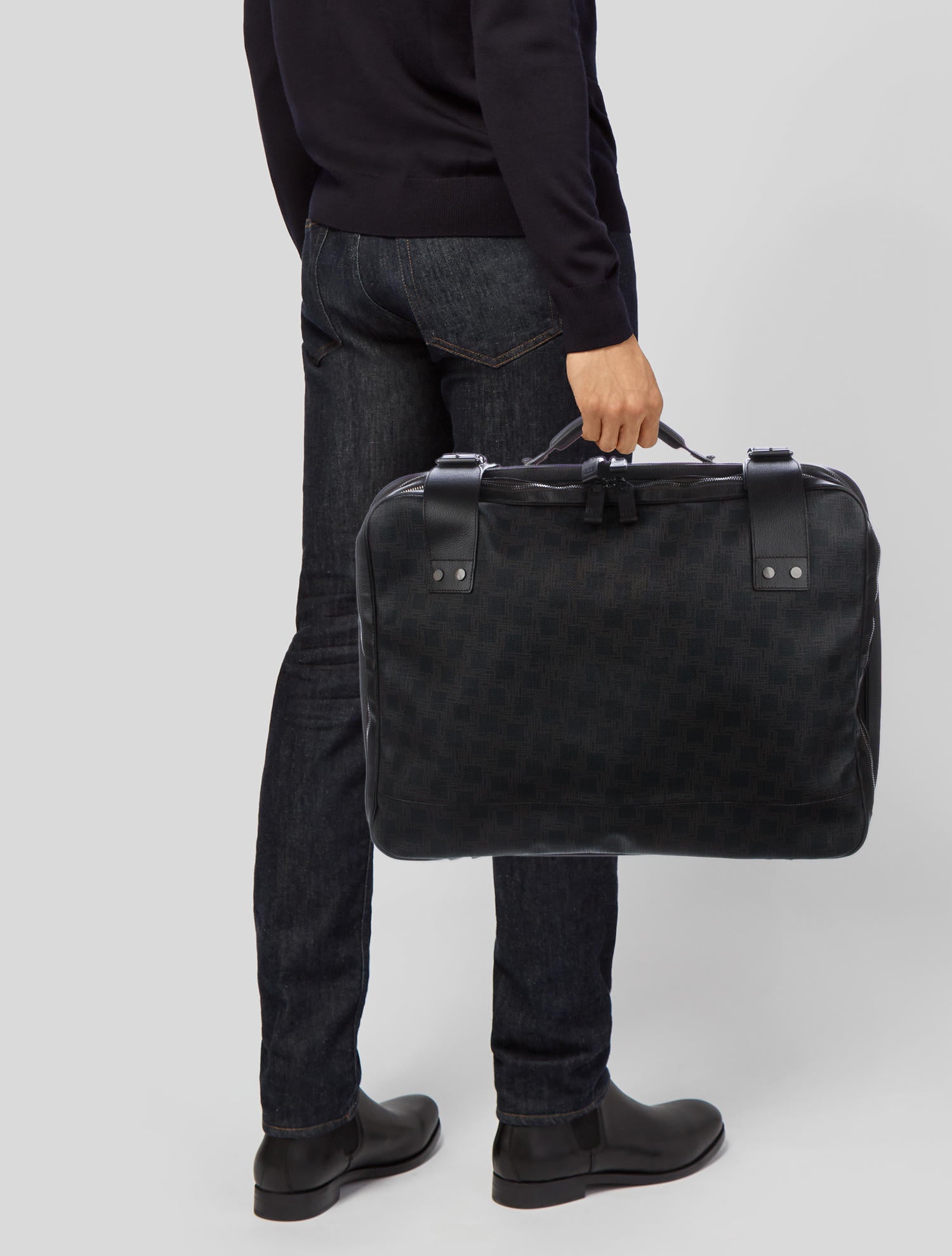 Dunhill Leather-Trimmed Canvas Suitcase