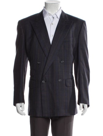 Dunhill Wool Plaid Print Peacoat