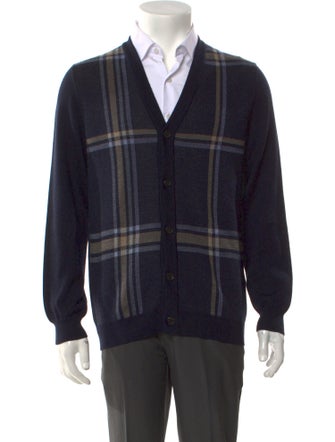 Dunhill Merino Wool Plaid Print Cardigan