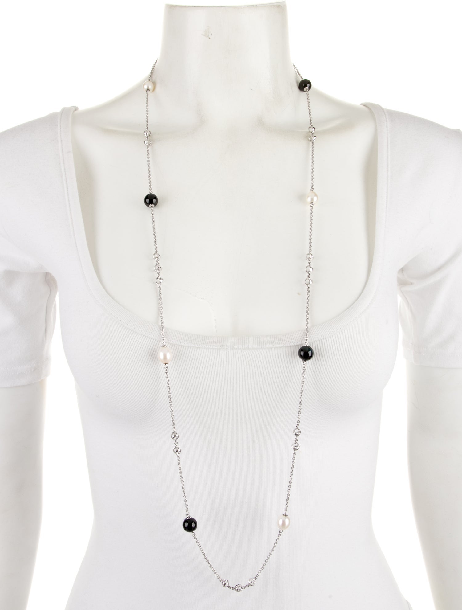 Di Modolo Pearl & Hawks Eye Quartz Station Necklace