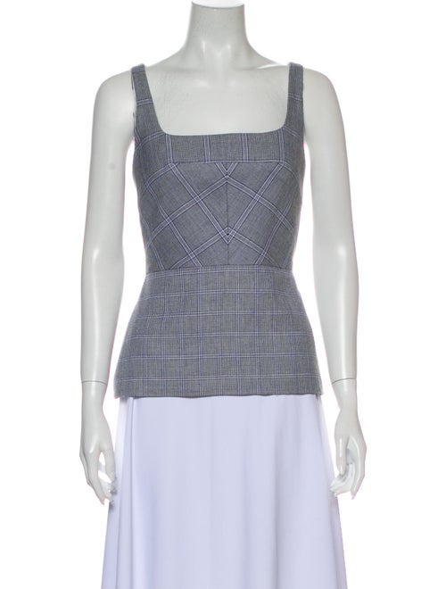 Dion Lee Plaid Print Square Neckline Top Grey