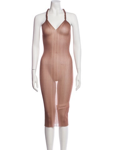 Pre-owned Dion Lee V-neck Midi Length Dress In Neutral
