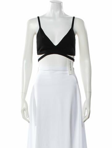 Pre-owned Dion Lee Merino Wool V-neck Sports Bra In Black