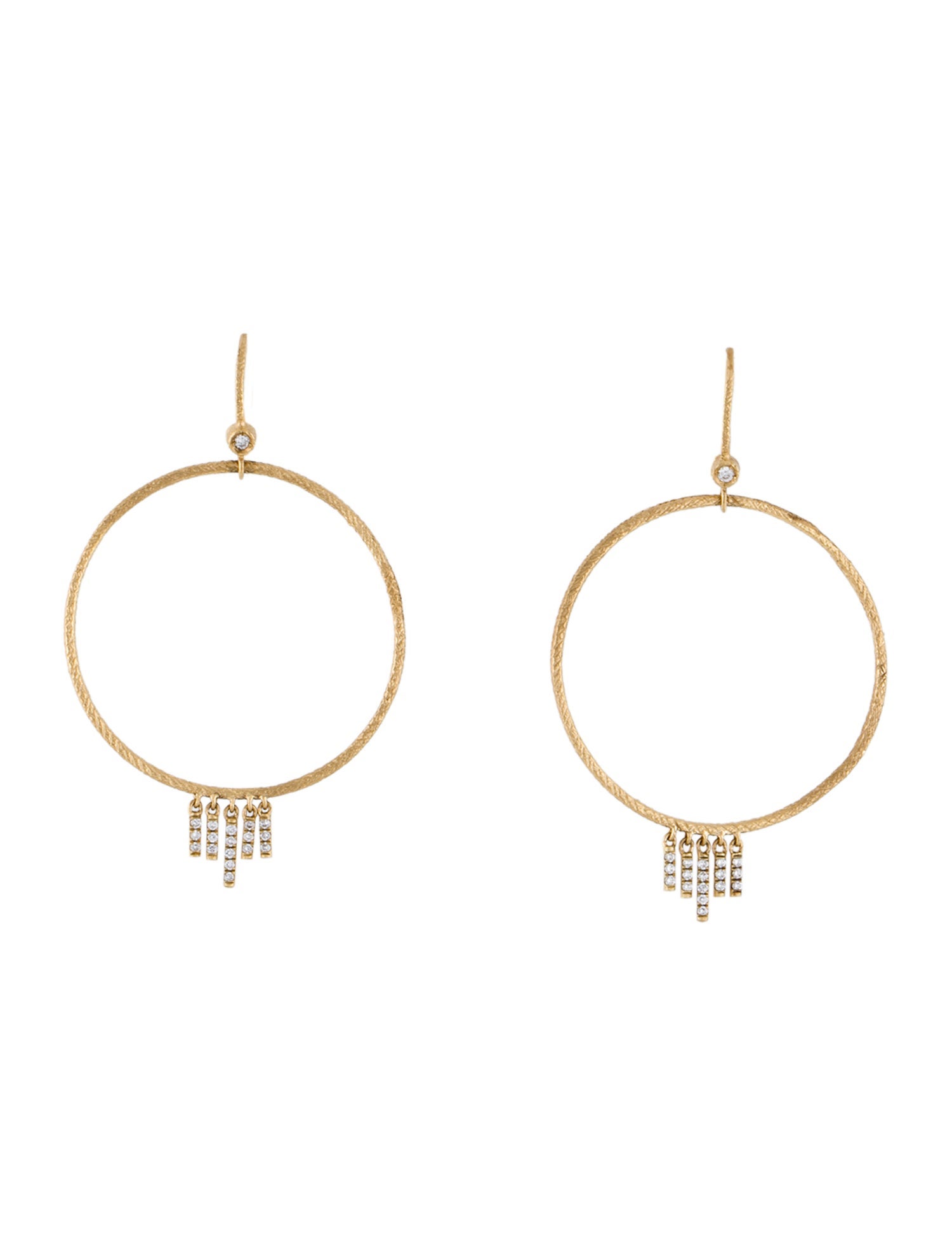 Dominique Cohen 18K Diamond Chevron Textured Round Hoop Earrings
