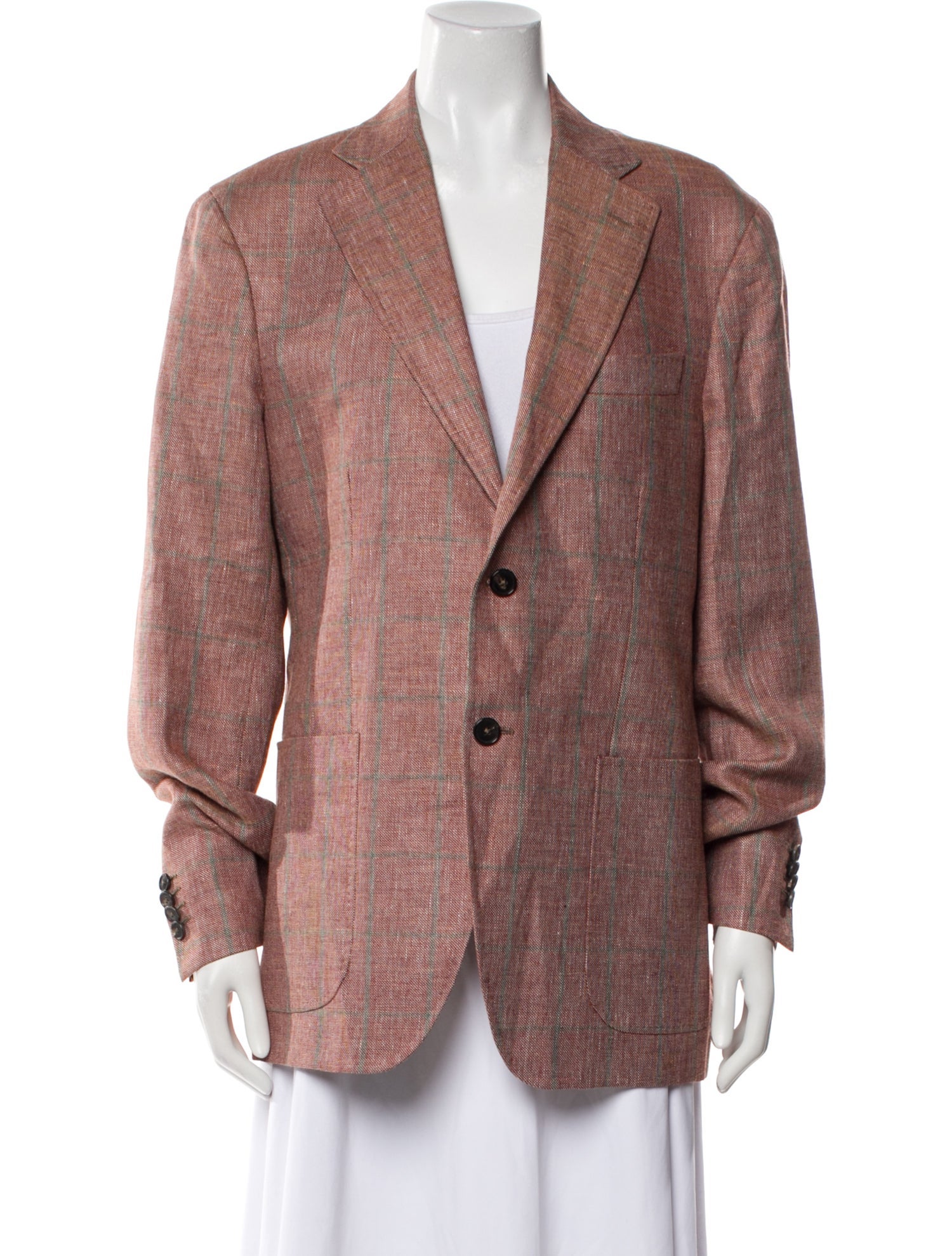 Domenico Vacca Linen Plaid Print Blazer